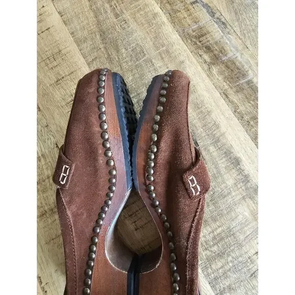MICHAEL KORS Suede Leather Clogs Slip-On Wooden Studded Made In Italy 8B - Picture 3 of 9